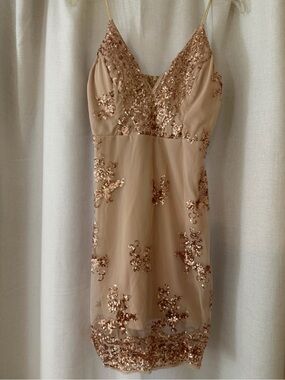 Entry Rose Gold Sequin Mini Slip Dress